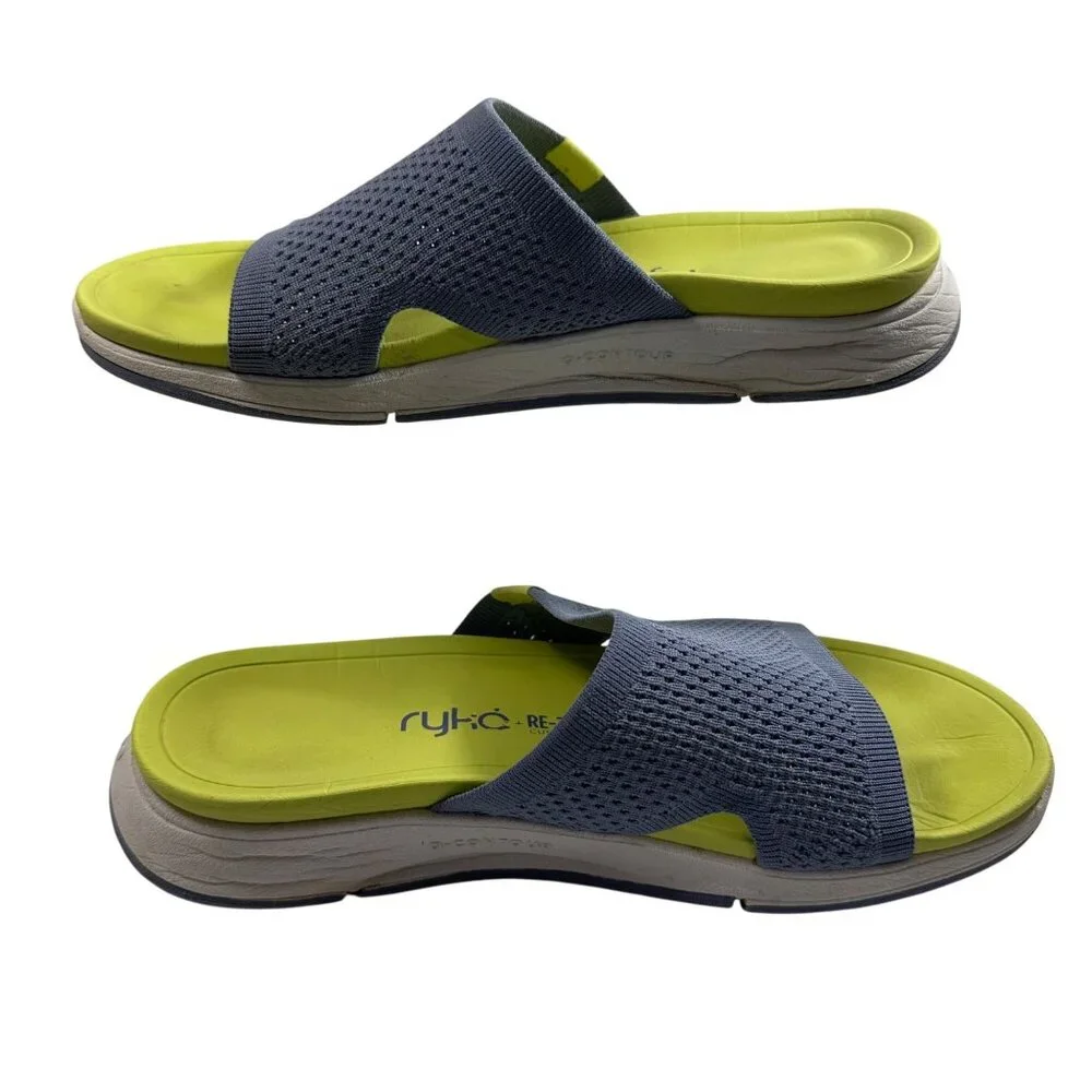 Ryka Womens Re-Zorb Lite Cushion Gray & Lime Slide Sandals Size 8M - Picture 1 of 8